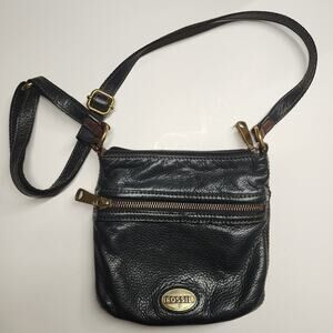 Fossil Long Live Vintage Black Leather Cross body BOHO HOBO Bag Purse